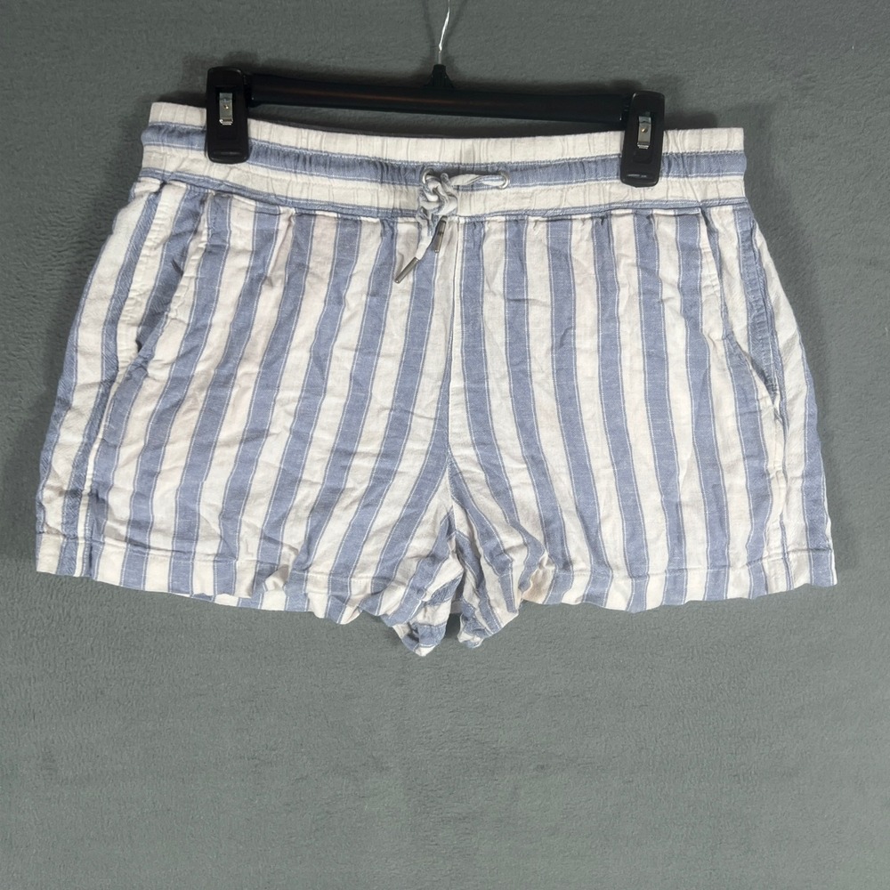 GAP Womens Shorts M Blue White Striped Drawstring Linen Blend Casual Summer